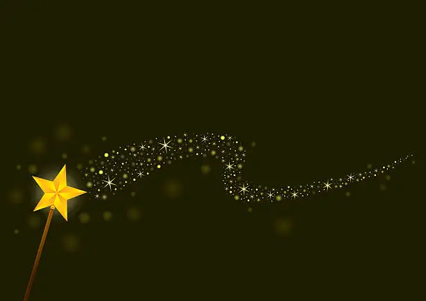 Vector illustration of A magical yellow wand giving off light and sparkles