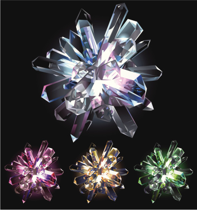 Illustration of different color crystal stars. Vector with layers.