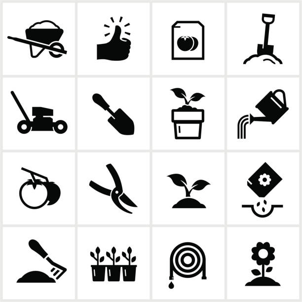 gärtnern und pflanzen icons - trowel stock-grafiken, -clipart, -cartoons und -symbole