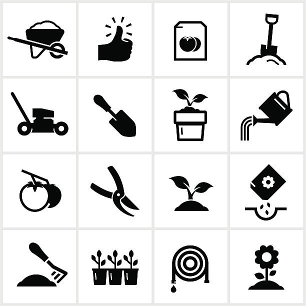 Gardening and Planting Icons Gardening themed icons. All white strokes/shapes are cut from the icons and merged. trowel stock illustrations