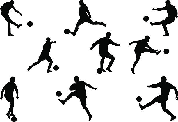 illustrazioni stock, clip art, cartoni animati e icone di tendenza di giocatori di calcio - kicking