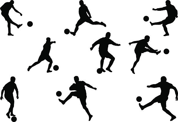Soccer players Vector shapes of soccer players. Zip file contains: .ai, .svg., .jpg. kicking illustrations stock illustrations