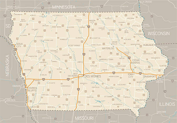 iowa mapy - iowa map stock illustrations