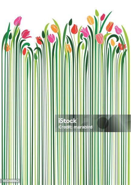 An Illustration Of Tulips With Very Long Green Stems Stock Illustration - Download Image Now