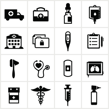 Medical related icons. All white strokes/shapes are cut from the icons and merged.