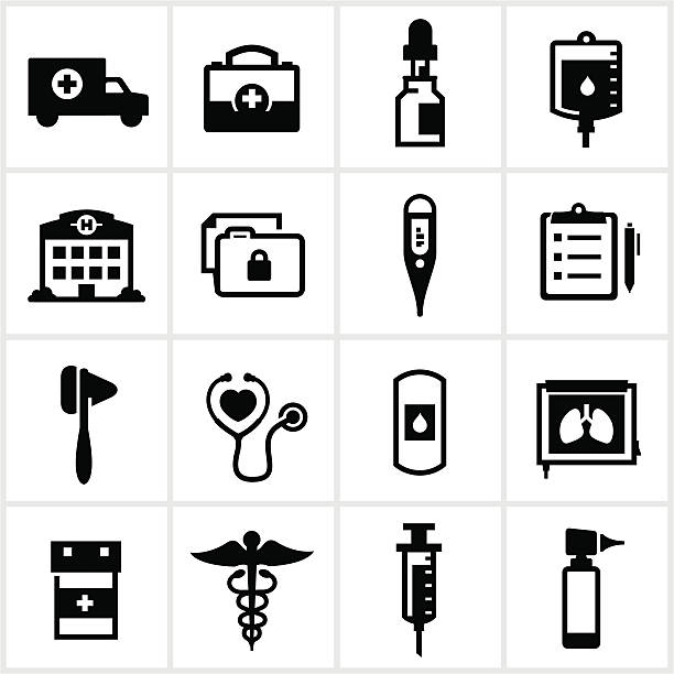 Medical and Healthcare Icons Medical related icons. All white strokes/shapes are cut from the icons and merged. rubber mallet stock illustrations