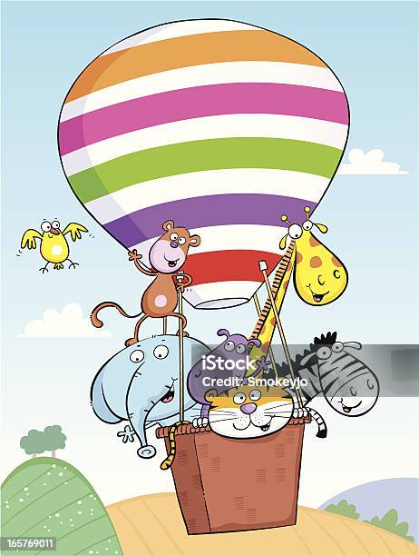 Животные В Шар — стоковая векторная графика и другие изображения на тему Воздушный шар - Воздушный шар, Слон - Толстокожие животные, Бабуин