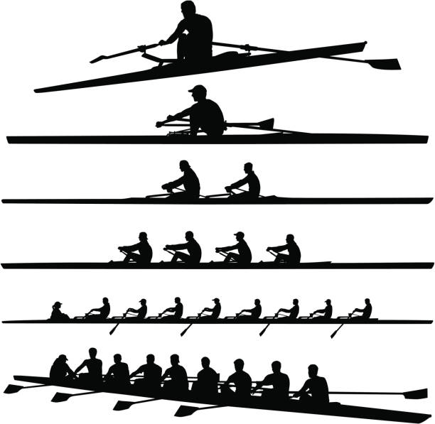 Mens Crew Vector illustration of mens crew rowers and boats. black and white sports silhouette stock illustrations