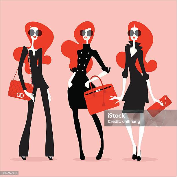 Supermodels High Fashion - Arte vetorial de stock e mais imagens de Mulheres - Mulheres, Bolsa de mão, Elegância