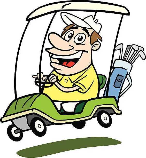 Vector illustration of Guy On Golf Cart