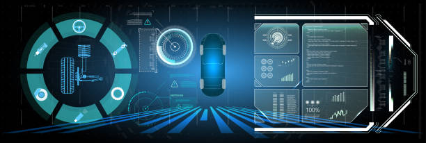 자동차 스티어링 시스템 두 가지 유형을 모두 보여주는 인포그래픽 다이어그램 운전자의 도움 없이 운전 제어 시스템 안전 운전 벡터 - striding stock illustrations
