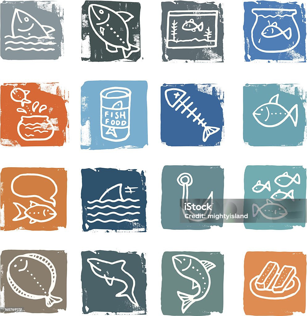 Icône de grunge de pêche à quelques rues - clipart vectoriel de Nourriture pour poissons libre de droits