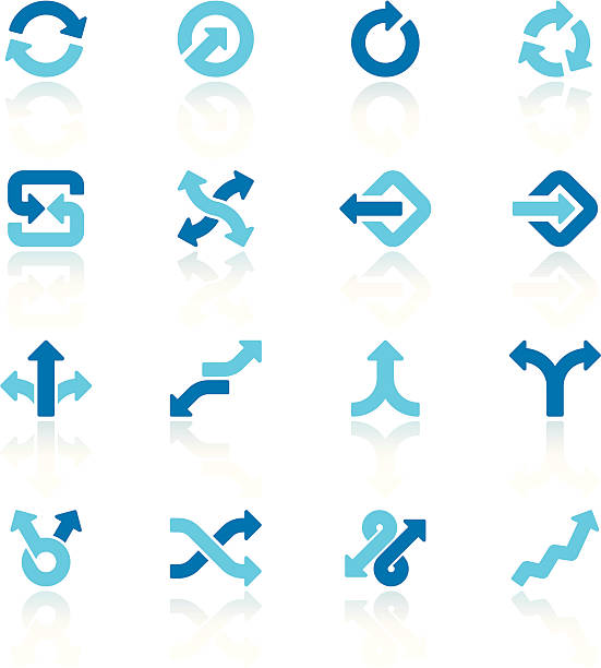 arrow signs set blue I Set of 16 variable arrow signs, with reflections on individual layer. Large JPEG (3000x2670), layered AI EPS 8. Archive: screensize JPEG, large 300 dpi layered PSD, 2 large PNG for icons and reflections, AI 7. Only linear gradients on the reflections. double arrow chart stock illustrations
