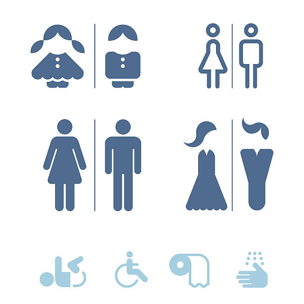 illustrazioni stock, clip art, cartoni animati e icone di tendenza di icone di toilette pubblica - silhouette interface icons wheelchair icon set