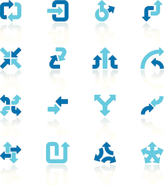arrow signs set blue IV Set of 16 variable arrow signs, with reflections on individual layer. Large JPEG (3000x2670), layered AI EPS 8. Archive: screensize JPEG, large 300 dpi layered PSD, 2 large PNG for icons and reflections, AI 7. Only linear gradients on the reflections. double arrow chart stock illustrations