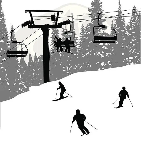 Vector illustration of Ski Lifters Vector Silhouette