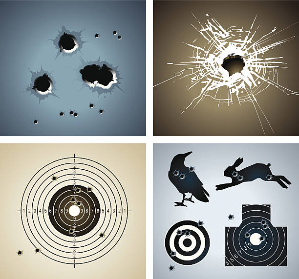 ilustraciones, imágenes clip art, dibujos animados e iconos de stock de agujero de bala - bullet bullet hole hole glass