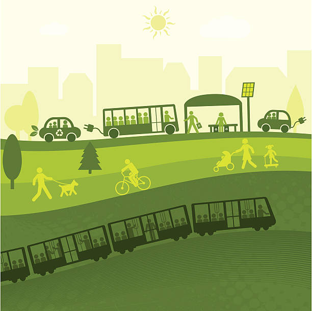 Green City Life(Green World Series) Landscape of a green city life passenger train stock illustrations