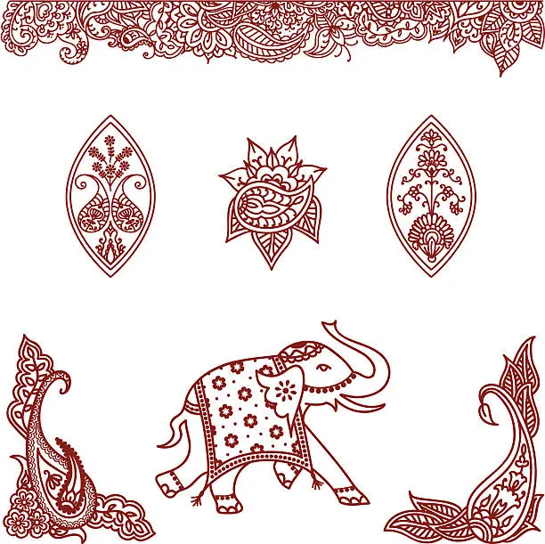 Vector illustration of Mehndi Design Elements