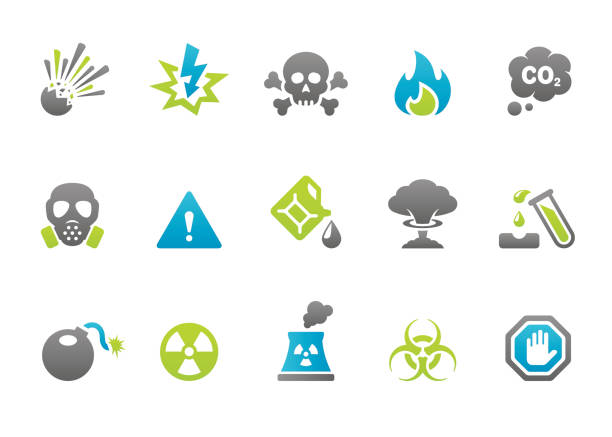 ilustraciones, imágenes clip art, dibujos animados e iconos de stock de stampico iconos de advertencia y peligro. - toxic waste vector biohazard symbol skull and crossbones