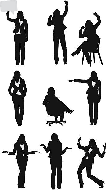 businesswomen 벡터 다른 위치 - shaking fist female women isolated stock illustrations