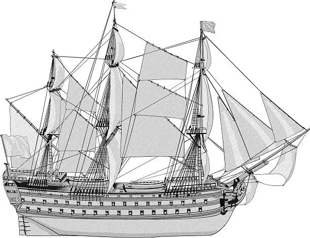 Vector illustration of Sea vessel transport ship sailing