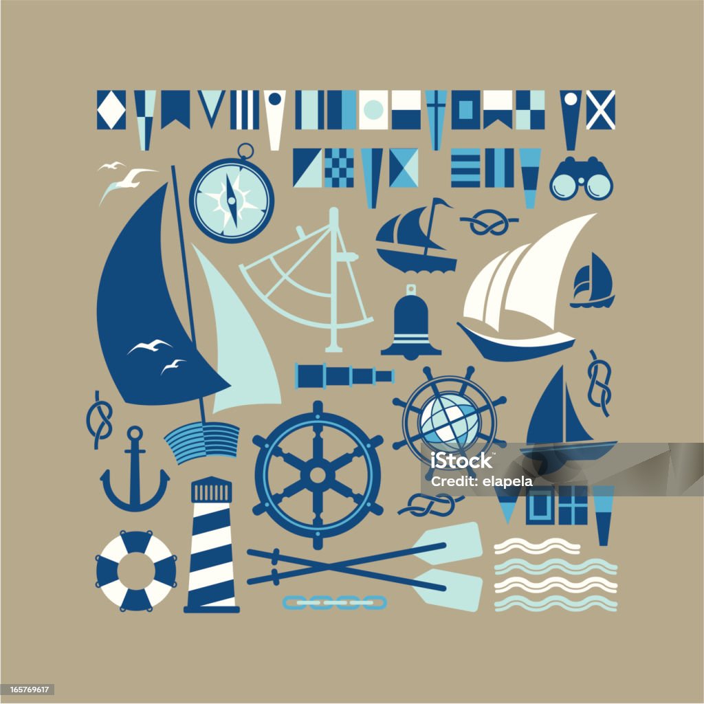 Sailing symbols Composition with sailing symbols. ZIP includes large JPG (CMYK) PNG with transparent background. Global colors used. Yacht stock vector