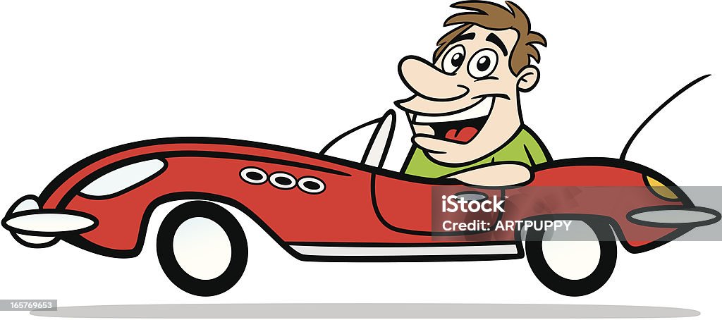 Cartoon Guy Driving A Sports Car Great illustration of a cartoon guy driving a sports car. Perfect for a driving illustration. EPS and JPEG files included. Be sure to view my other illustrations, thanks! Men stock vector