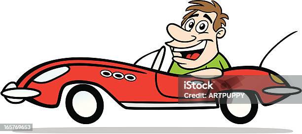 Cartoon Guy Driving A Sports Car Stock Illustration - Download Image Now - Men, Sports Car, Humor