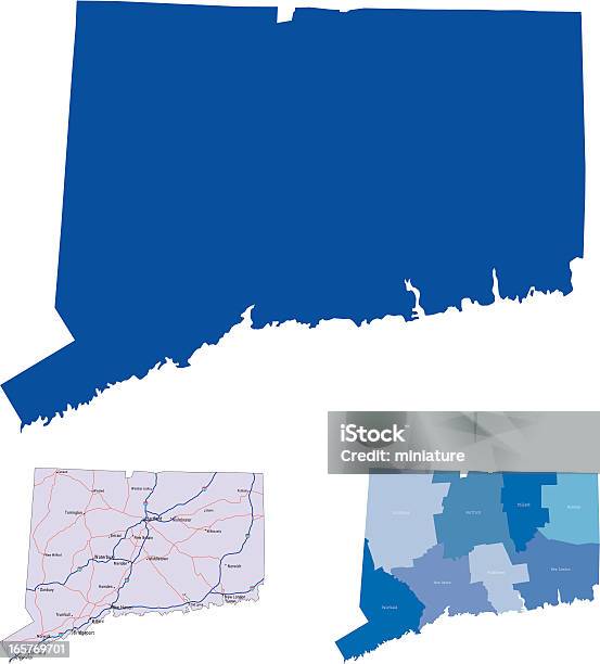Коннектикут — стоковая векторная графика и другие изображения на тему Карта - Карта, Коннектикут, Автострада