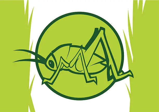 Vector illustration of Clipart light green katydid inside a circle with grass