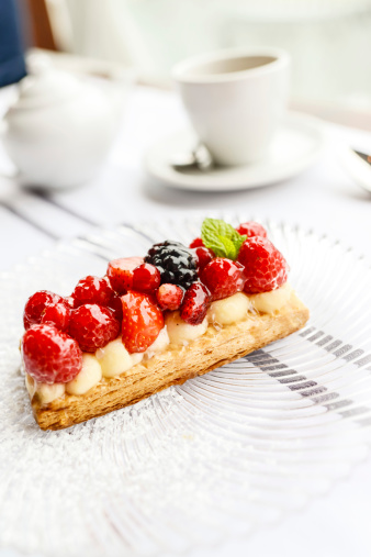 Strawberry Mille Feuille Dessert with Coffee and Milk