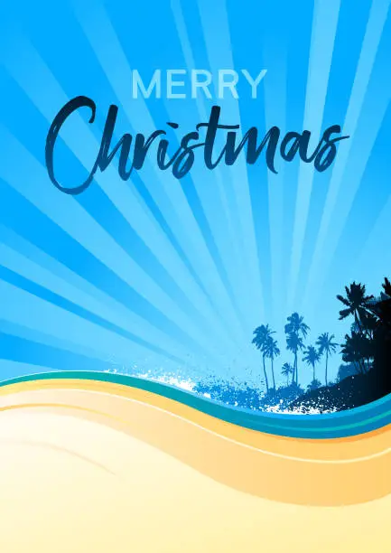 Vector illustration of Summer beach Christmas card