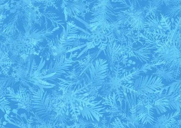 Vector illustration of Seamless Blue Christmas frosty plants winter design