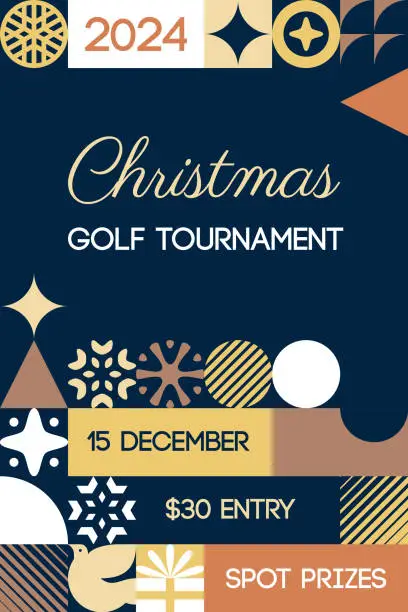 Vector illustration of Golden Christmas Golf Tournament poster