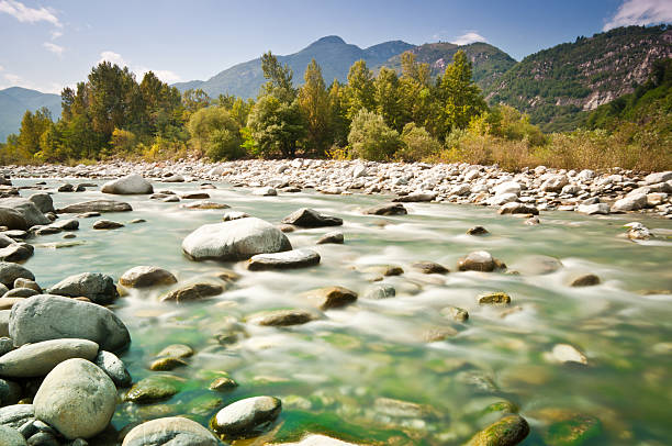 streambed dans paysage sauvage - ticino canton stone switzerland water photos et images de collection