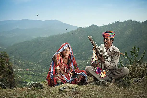 Real people from rural India: Folk singers of Rajasthan. The Aravalli hills break the monotony of desert and add diversity to the landscape of Rajasthan.