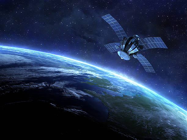 satellite and earth 3d earth,stars and satellite. satellite stock pictures, royalty-free photos & images