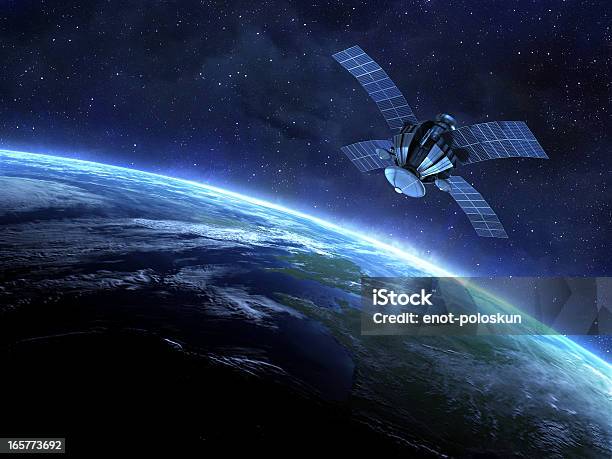 Satellite And Earth Stock Photo - Download Image Now - Satellite, Outer Space, Planet Earth