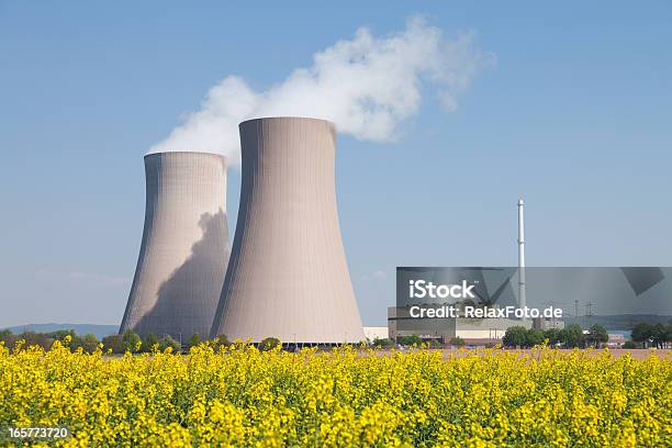 Atomkraftwerk Mit Dampfenden Kühltürme Und Canola Field Stockfoto und mehr Bilder von Atomkraftwerk