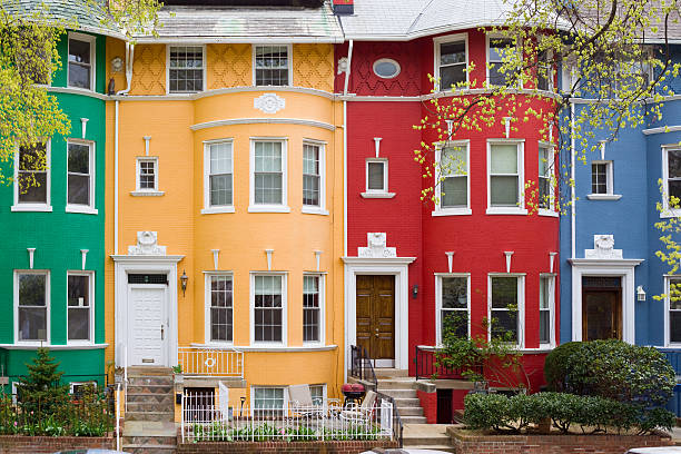 Washington DC, USA Colorful row houses in Washington DC, USA blue house red door stock pictures, royalty-free photos & images