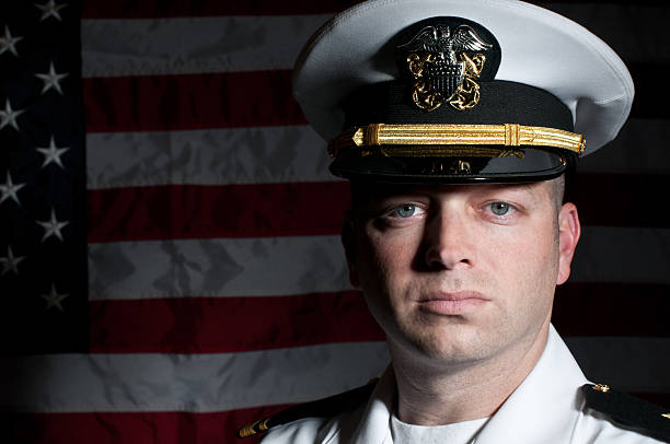 istock Caucasian Naval Officer In Dress Whites Uniform 165776878