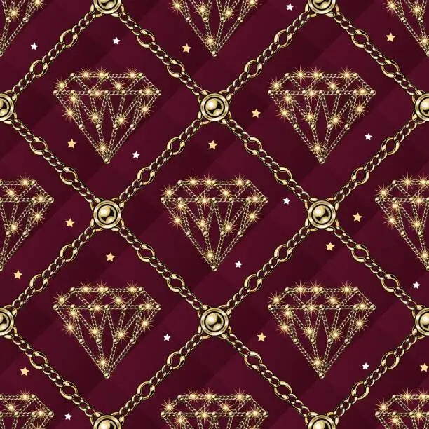 Vector illustration of Pattern with icon diamond made of jewelry chains