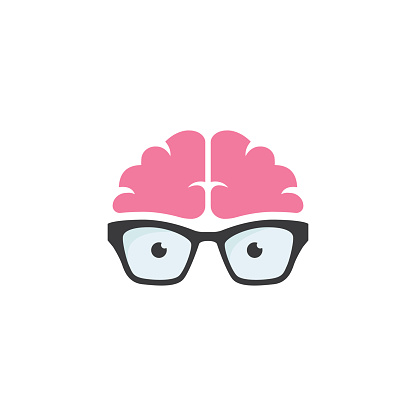 Brain geek, Brain with eyeglasses Icon symbol Design Symbol Template Flat Style Vector