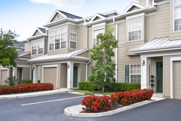 istock Row of condominiums with French windows 165780132