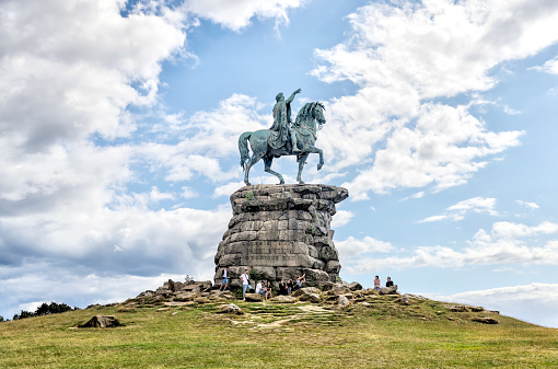 Windsor, UK - July 29, 2023: The hilltop at the end of The Long Walk featuring the statue of King George III and his Horse