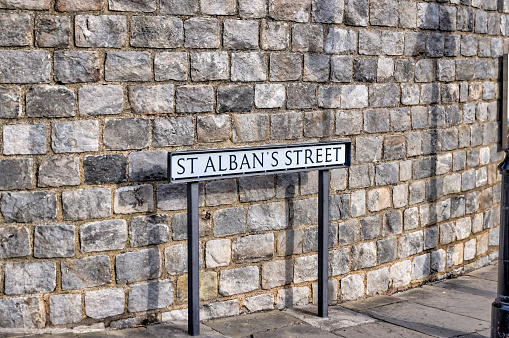 Windsor, UK - July 29, 2023: A sign for St Alban's Street in the area around Windsor Castle
