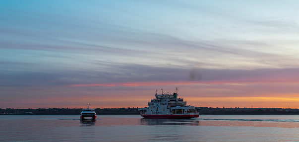 The Red Funnel Ferry between Southampton and the Isle of Wight on a lovely sunset.