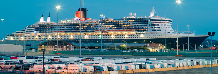 Cunard's Queen Mary 2 cruise ship in Southampton, UK