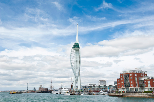 Spinnaker Tower and Gunwharf Quays in Portsmouth Harbour